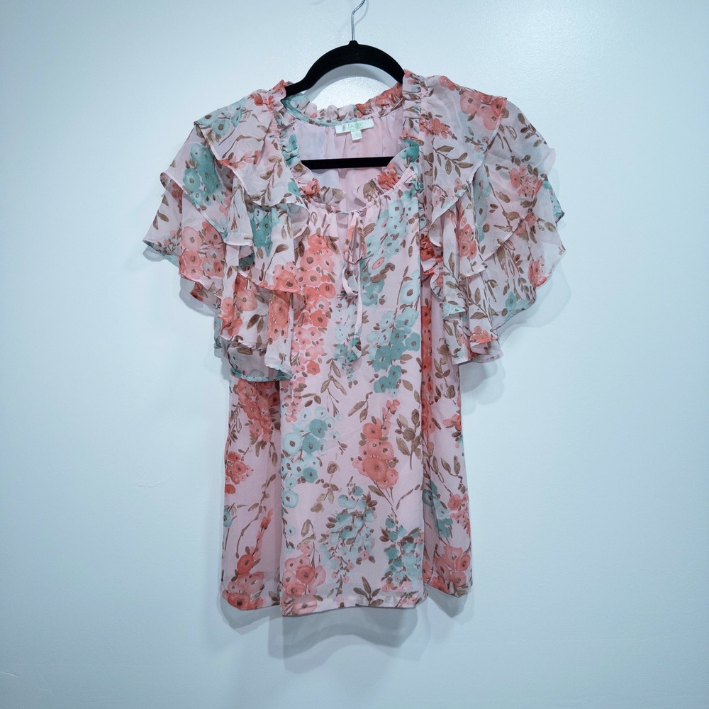 New Jade Melody Tam‎ Pink Floral Flutter Top Size Small